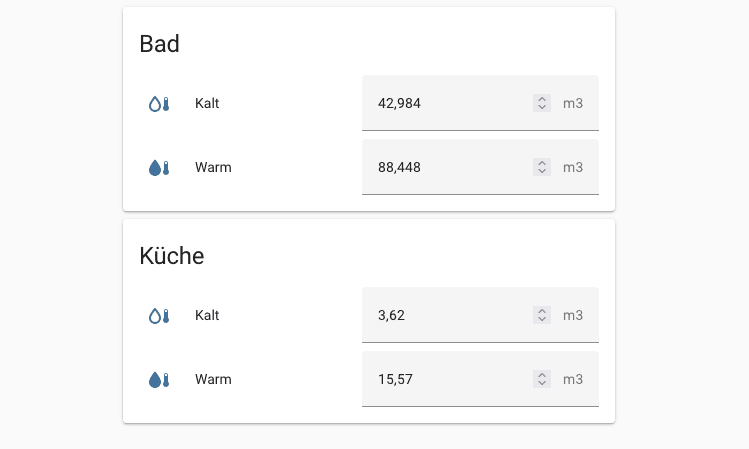 Cards with input fields for all my utility meters